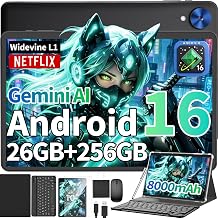 Android 16 Tablet with Keyboard,10 inch Tablet, 26GB+256GB+2TB(Black Case) | Electronic Tablet with 8-Core, Gemini AI, 5G WiFi, 8000mAh, GPS, GMS, Tablet PC with Case/Mouse/Stylus