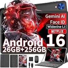 Android tablet, 2026 10 inch Android 16 tablet with keyboard, 26GB+256GB+2TB Expand, AI Tablet with Gemini, 8-Core, 8000mAh, 5G WiFi, GPS, GMS, Electronics Tablets with Case/Mouse/Stylus(Silver Case)