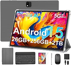 Android Tablet with Keyboard, 2026 Android 15 Tablet 10 inch, 26GB+256GB+2TB Expand, Electronic Tablet PC with Gemini, 8-Core, 8000mAh, 5G WiFi, GMS, 2 in 1 Tablet with Case/Mouse/Stylus(Green Case)