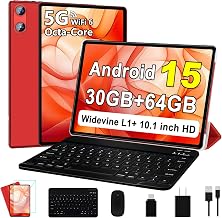 Android Tablet with Keyboard 30GB+64GB+1TB, Tablet 10 Inch Octa-Core Electronics Tablets, Gemini AI, 6000mAh, HD IPS Display, 5G WiFi, Widevine L1, Split Screen - Sliver