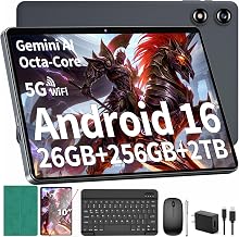 Android Tablet with Keyboard - Android 16 tablet with 26GB+256GB+2TB Expand, 10 inch Tablet with 8-Core, Gemini AI, 5G WiFi, 8000mAh, GPS, GMS, Electronic Tablet PC with Case/Mouse/Stylus-Green Case