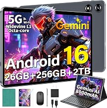Android Tablet with Keyboard, Android 16 Tablet with 26GB+256GB+2TB Expand, Gemini AI, 10 inch Tablet with 8-Core, 5G WiFi, 8000mAh, GPS, Electronic 2 in 1 Tablet PC with Case, Mouse, Stylus (Green)