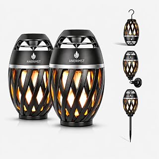 ANERIMST for Dad, Outdoor Bluetooth Speakers with LED Torch Light &ndash; Wireless & Waterproof Speaker for Garden, Patio, 360&deg; Sound, 24-Hour Playtime for Men, 2 Pack (Black)
