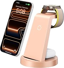 Anlmz 3 in 1 Charging Station - Wireless Charger for Apple Multiple Devices | Fast Charge Stand for iPhone 17-8 iWatch Airpods 4 3 Pro No Tangled Cables Ideal for Desk Bedside with 18W Adapter Pink