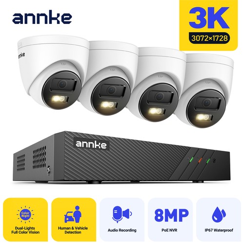 ANNKE 8CH H.265+ 8MP NVR 5MP Color POE IP Security Camera System Audio CCTV AI