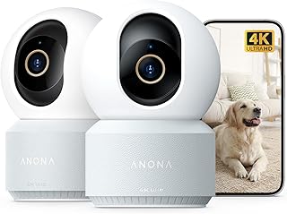 Anona 4K UHD Indoor Camera, Pet/Dog/Baby Security Camera with Phone App, 360&deg;Pan-Tilt, 2.4G/5G Dual-Band Wi-Fi 6, Auto-Tracking, Person/Pet/Baby Crying Detection, Privacy Mode, Two-Way Audio, 4 Pack