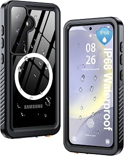 ANTSHARE IP68 Waterproof Case for Samsung Galaxy S24 Ultra - MagSafe Compatible, Built-in Screen/Lens Protector - Shockproof Full Body Protection Back Leather for Swimming/Outdoor, Black
