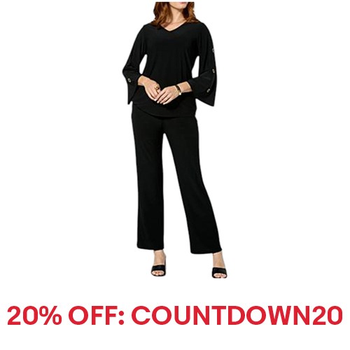 Antthony Women's 2-piece Rhinestone Grommet Top & Pant Set Black