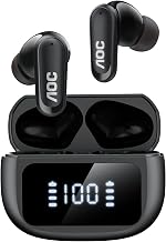 AOC Noise Cancelling Wireless Earbuds, 39dB ANC, 45H, LED Display, Black | in Ear Bluetooth 5.4 Headphones with 6 ENC Mic, Transparency Mode, Deep Bass Sound, 36 EQs via App, Fit for Sports, Commuting
