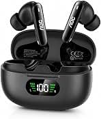 AOC Wireless Earbuds, Bluetooth 5.4 Earbuds with Noise Cancelling Clear Call Pure Sound Bass 45hrs Playtime Bluetooth Earphones with LED Display Light Weight Dual EQ System for Phones/Laptop/Sports