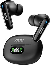 AOC Wireless Earbuds, Bluetooth Earbuds with Noise Cancelling | Pure Sound Bass 45hrs Playtime Bluetooth Earphones with LED Light Weight
