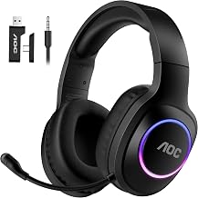 AOC Wireless Gaming Headset for PS5, PS4, Nintendo Switch, PC- Black | Bluetooth 5.4 & 2.4GHz Gaming Headphones with Noise Canceling Mic, RGB, Type-C, 20ms Latency, 45H, 7.1 Virtual Surround