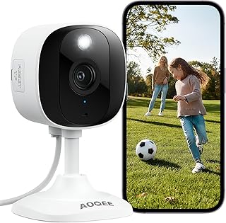 AOQEE Wired 2K Indoor Camera for Pet/Baby/Elderly, Human Detection, C1 1Pcs | 2.4G Wi-Fi Pet Camera with Color Night Vision, White Light, 2-Way Talk, Siren, 24/7 TF Recordings, Works with Alexa, Plug in