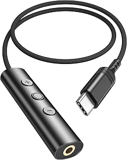 APETOO USB C to 3.5mm Adapter with in-Line Control, HiFi DAC Dongle, Black | Volume Control Type C to Aux Cable for iPhone 17 16 15/iPad Pro for Samsung Galaxy S26 Ultra S25 FE Pixel 10 9 8 Braided Cord