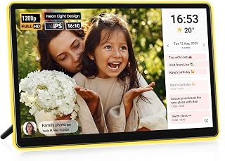 ApoloSign 14" Neon Light Digital Picture Frame, Desk Digital Calendar, Auto-synced Schedule via Frameo App - 2K FHD Touchscreen | AI Color-Changing LED | Share Photo/Video Instantly | Gift for Parents
