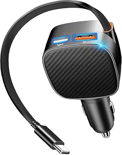 Apple MFi Certified 90W Retractable Car Charger USB C，iPhone 18 Car Charger