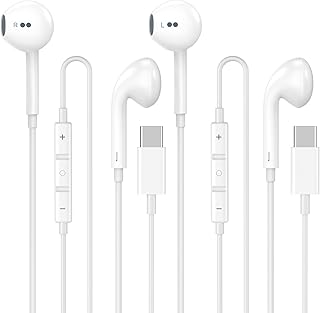 [Apple MFi Certified] USB C Headphones Wired for iPhone 17 16 15 Pro Max | 2 Pack Wired Earphones USB C with Mic & Remote Control Noise Cancelling Type C Earbuds for iPhone 17 16 15 Pro Max, Galaxy