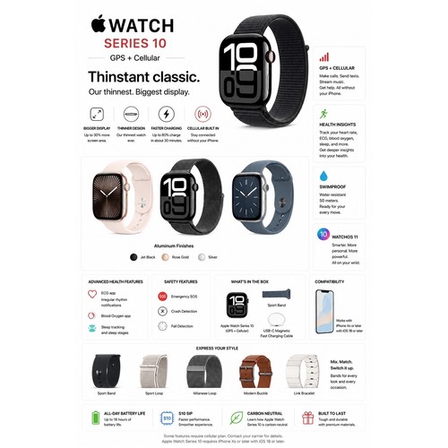 Apple Watch Series 10 GPS + Cellular 46mm Aluminum Case + Sport Band - Good