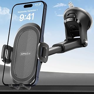 APPS2Car Car Phone Mount with Suction Cup, Universal Windshield Dashboard Holder with Sticky Gel Pad, Compatible with iPhone 17/16/15/14/13, Samsung, Most Smartphones