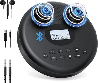 ARAFUNA Portable CD Player Rechargeable with Bluetooth, Speakers for Home | Bluetooth RX/TX for Headphones, Speakers, Phone, Built-in Dual Speakers, large LCD Screen, Anti-Skip and Rechargeable for Car