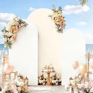 Arch Backdrop Cover, Wedding Arch Cover Spandex Fitted Cover for Photography Studio Stretchy Backdrop Cover for Birthday Baby Shower Ceremony Banquet (White+Beige, 6+6.6+7.2FT)