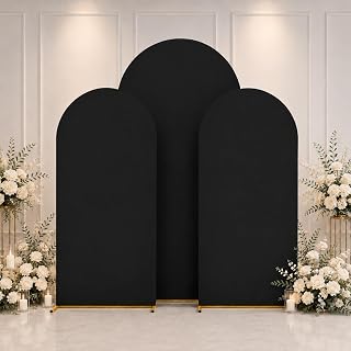 Arch Backdrop Cover Wedding Spandex Fitted Arch Covers,Round Top Chiara Baby Bridal Shower Party Birthday Banquet (Black, 7.2ft+6.6ft+6ft)