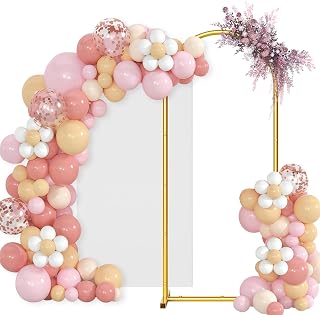 Arch Backdrop Stand and Cover Set, 6 x 2.6FT Gold Metal Wedding Arch for Ceremony, Heavy Duty Balloon Arch Stand with White Spandex Cover for Birthday Party, Baby Shower, Graduation, Event Decor