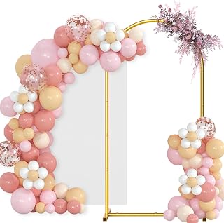 Arch Backdrop Stand and Cover Set, 6.6 x 3.3FT Gold Metal Wedding Arch for Ceremony, Heavy Duty Balloon Arch Stand with White Spandex Cover for Birthday Party, Baby Shower, Graduation, Event Decor