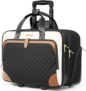 Arcoyard Rolling Laptop Bag for Women, 17.3 Inch, Beige Brown | Large Rolling Briefcase, Waterproof Pocket, Computer Bag with Wheels, For Office Travel Business Teacher Commute