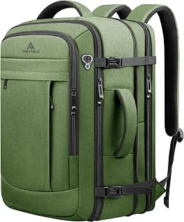 AREYTECO Large Travel Laptop Backpack for Men, 50L Carry On Backpack Flight Approved, Expandable Laptop Bag Water Resistant Overnight Weekender Gym Daypack Traveling Backpack, Traveler Gifts, Green