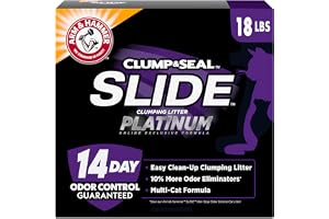 ARM & HAMMER Clump & Seal SLIDE Platinum Multi-Cat Clumping Cat Litter, Easy Clean Technology with No Scrubbing, 14-Day Odor Control, 18 lbs