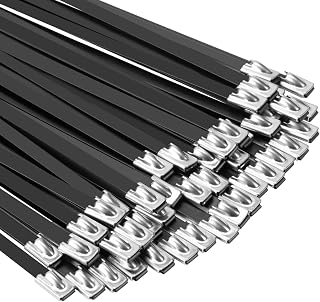 Armpow Metal Zip Ties Black 18 inch 290LB 50pcs Heavy Duty 304 Stainless Steel Epoxy Coated Locking Cable Exhaust Wrap Multi Purpose Binding for Machinery, Vehicles, Farms, Cables, Pipes,Fence