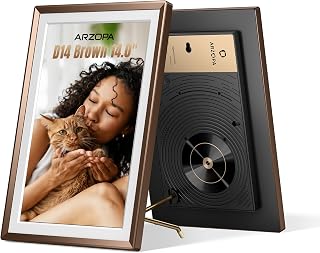 ARZOPA 14" WiFi Digital Picture Frame Free Cloud Storage No Subscription 1920x1200 Touchscreen Metal Frame Load Live Photos Videos from Phone Ideal for Gifting - D14 Mocha Brown