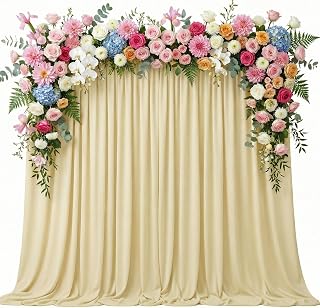 Asee'm 10x10FT Beige Backdrop Curtains for Parties, Polyester Photo Fabric Curtain Backdrop Drapes for Birthday Wedding Party Decor Background Photography with Rod Pocket, 5x10FT, 2 Panels