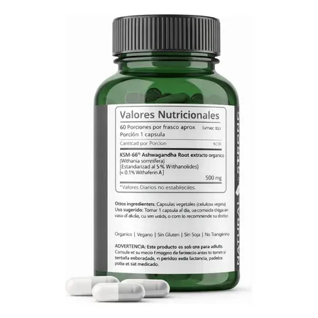 Ashwagandha 2 Unidades (100% Pureza) X 500mg Veganas Sin Sabor