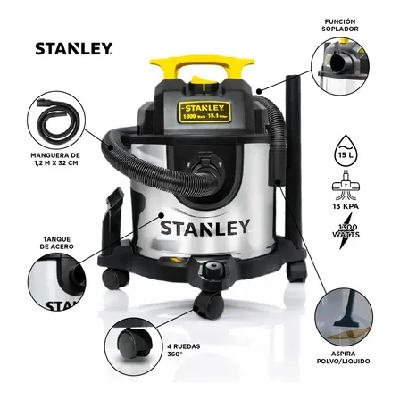 Aspiradora Profesional Stanley 15 Litros Polvo -liquidos Fs