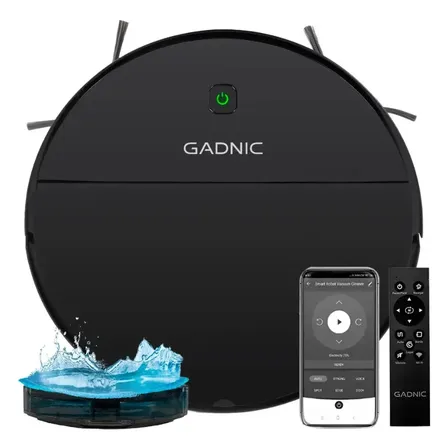 Aspiradora Robot Gadnic Limpieza Navegacion Inteligente Multi Superficie Dise&ntilde;o Slim Succion Automatizada Recarga Auto Negro Opaco