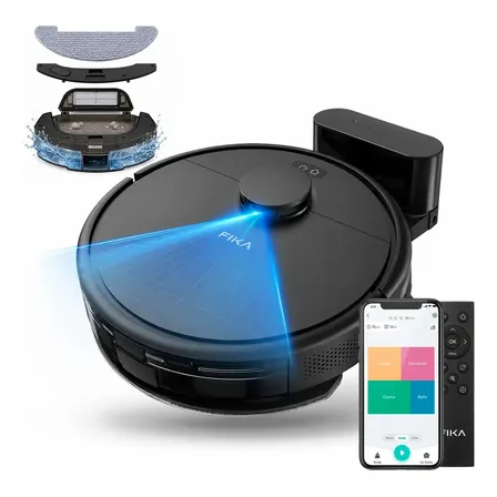 Aspiradora Robot Trapeadora Fika Mapeo Limpieza Navegaci&oacute;n Laser Lds Orbital App Wifi Color Negro