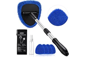 AstroAI 21" Extra-Long Windshield Cleaner Tool & Car Interior Detailing Kit | Extendable Handle, 4 Reusable Microfiber Pads, Streak & Lint-free, Auto Glass Wiper Brush for Car & Home, Blue