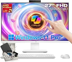 ASUS 27" Touchscreen All-in-One Desktop, AMD Ryzen AI 7 350, Copilot+ AI PC | 32GB DDR5 RAM, 1TB SSD, 27" IPS FHD Display, AMD Radeon 860M, Wi-Fi 6, Windows 11 Pro, Wireless Keyboard and Mouse Combo