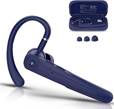Atheewon Bluetooth Headset, Wireless Bluetooth Earpiece with ENC Noise Canceling Mic, 120Hrs Talk Single-Ear Headphones, LED Display, IPX7, V5.4 Hand-Free Earphone for Business/Trucker/Driver (Blue)