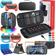 Auarte [Charge Inside] Switch 2 Carrying Case for Nintendo Switch 2 Console 2025 / Switch Original/Switch OLED, Slim Travel Carry Case for Switch 2 Accessories Bundle with Controller and Hand Grip (Black- 23 in 1)