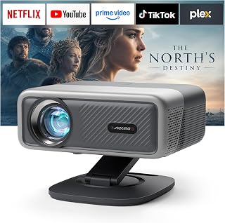 AuKing 4K Smart Projector 4600ANSI & 60W Dolby Audio | Official Licensed Apps,Outdoor/Indoor Use, AI Auto Focus, WiFi & Bluetooth, Smart Projector for Home Theater & Camping
