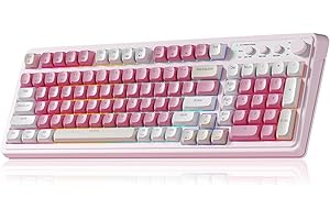 AULA 99 Key Keyboard, Wireless Pink Gaming Keyboard Creamy with Number Pad | Membrane Keyboard,RGB Backlit,Tri-Mode BT/2.4GHz/USB-C,2000mAh Rechargeable Thocky Clicky Creamy Sound Computer Keyboards
