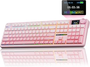AULA F108 PRO - Wireless Mechanical Keyboard with Screen & Knob,Full Size Keyboard with 8000mAh Battery,Pre-lubed Switches,Side Printed PBT Keycaps,RGB Backlit Hot Swappable Custom Pink Keyboards
