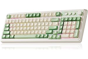 AULA S99 Gaming Keyboard, Wireless Green Creamy Computer Keyboards | Tri-Mode Bluetooth/2.4GHz/USB-C Membrane Keyboard with Number Pad,99Keys,RGB Backlit,Programmable,Creamy Silicone Structure