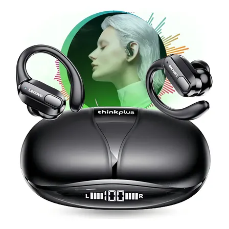 Auriculares inal&aacute;mbricos Lenovo ThinkPlus XT80 negro con luz azul LED