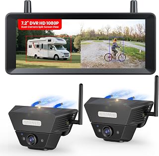 AUTO-VOX 2 Solar Magnetic Wireless Backup Camera Kit: Watch Rear and Side Views, Spot Cars and Pedestrians, 2 Min Easy Mount, 7.2 inch Split Screen, Back Up Camera for Truck RV Trailer Camper