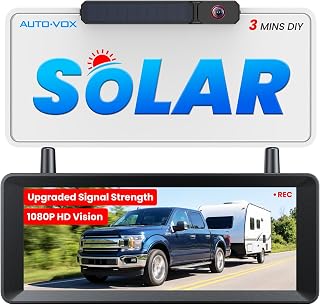 AUTO-VOX Solar Wireless Backup Camera, 3 Minute Easy Install | 7.2" HD Split Screen Monitor, Dual Antenna 500ft Signal, 1080P Color Night Vision, DVR Backup Camera for Car, Truck, Trailer