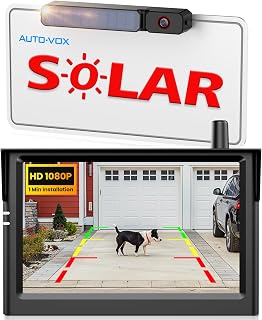 AUTO-VOX Solar Wireless Backup Camera for Car SUV Truck with 5" HD Monitor | Quick No Wiring Setup, Less Charging, Clear Rear View for Driveway, Parking, and Daily Backing Up